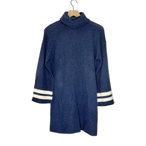 Madewell Wool Bell-Sleeve Turtleneck Sweater-Dress Navy Blue size Small - Picture 1 of 6